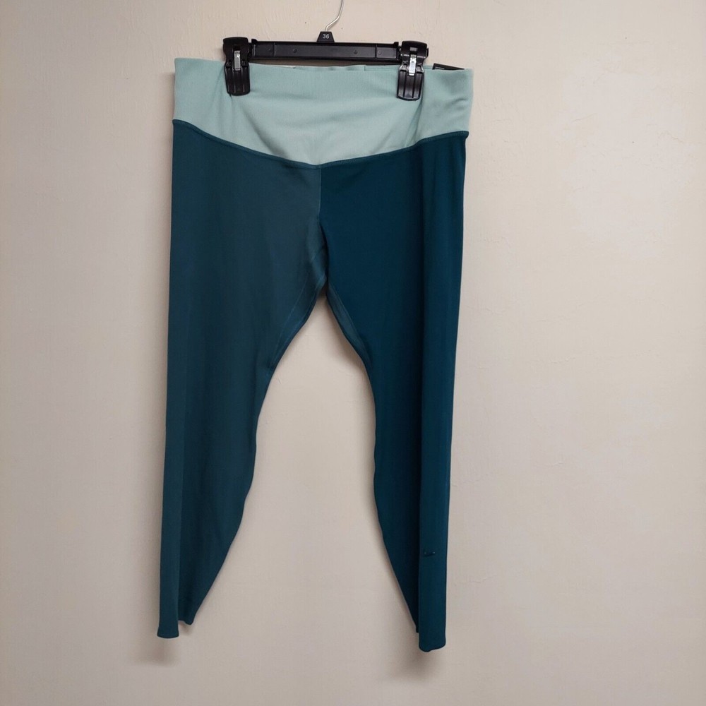 Nike DRI-FIT One Luxe Mid Rise Ribbed Leggings Dark Teal Green Plus Size 1X